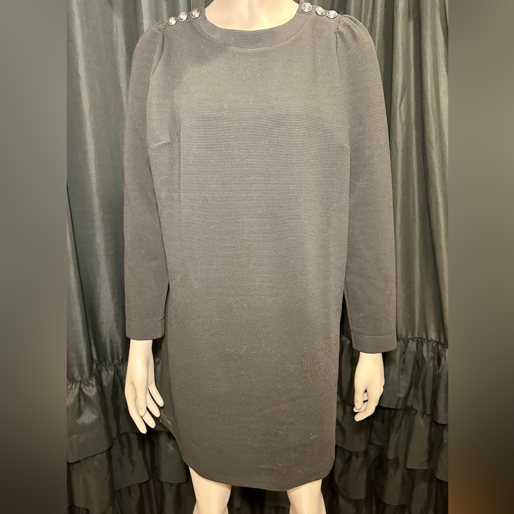Loft Women's Shoulder Button Long Sleeve Black Dress Petite Medium New W Tags